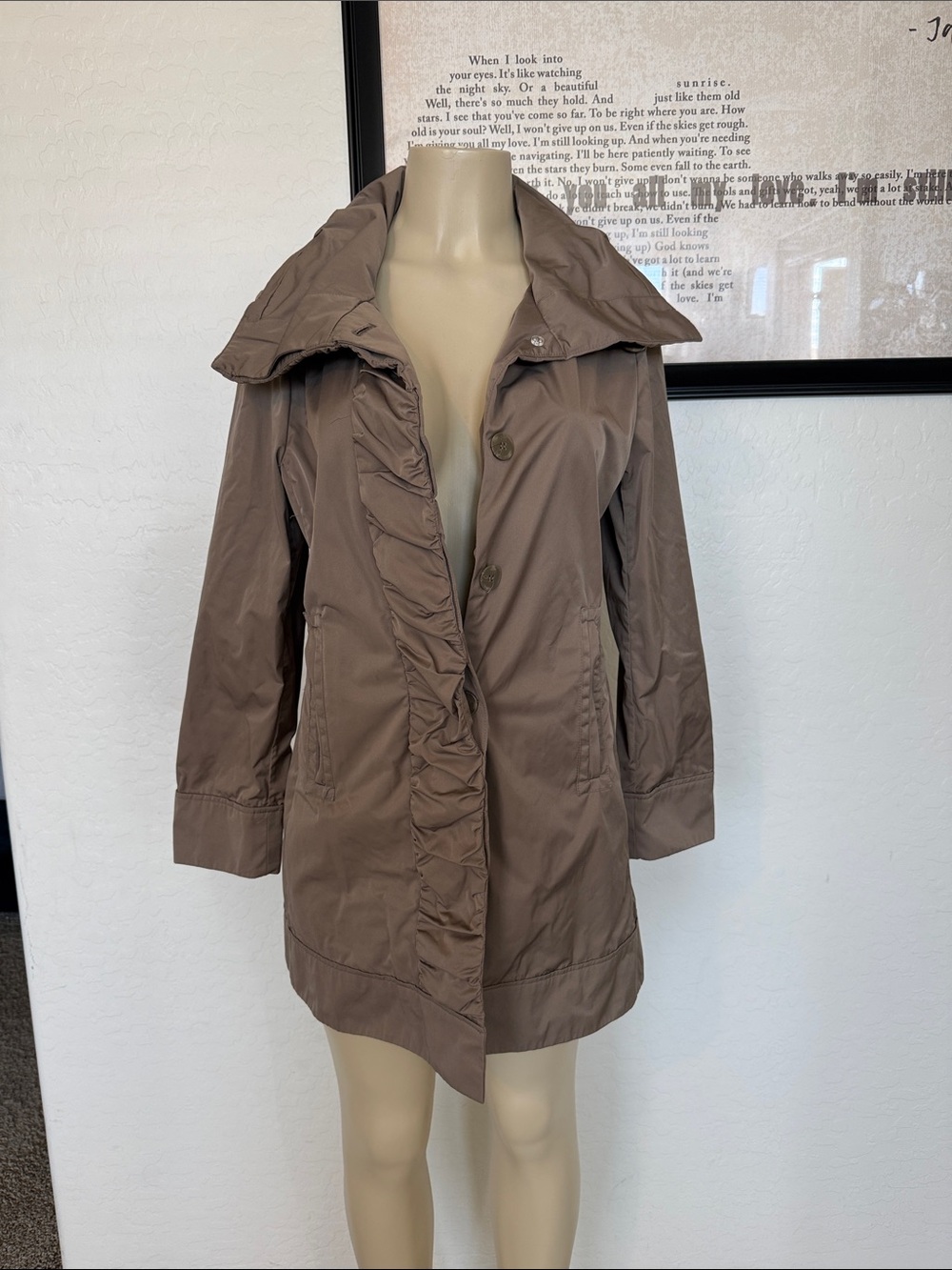 RAINFOREST Taupe Ruffle-Trim Trench Coat